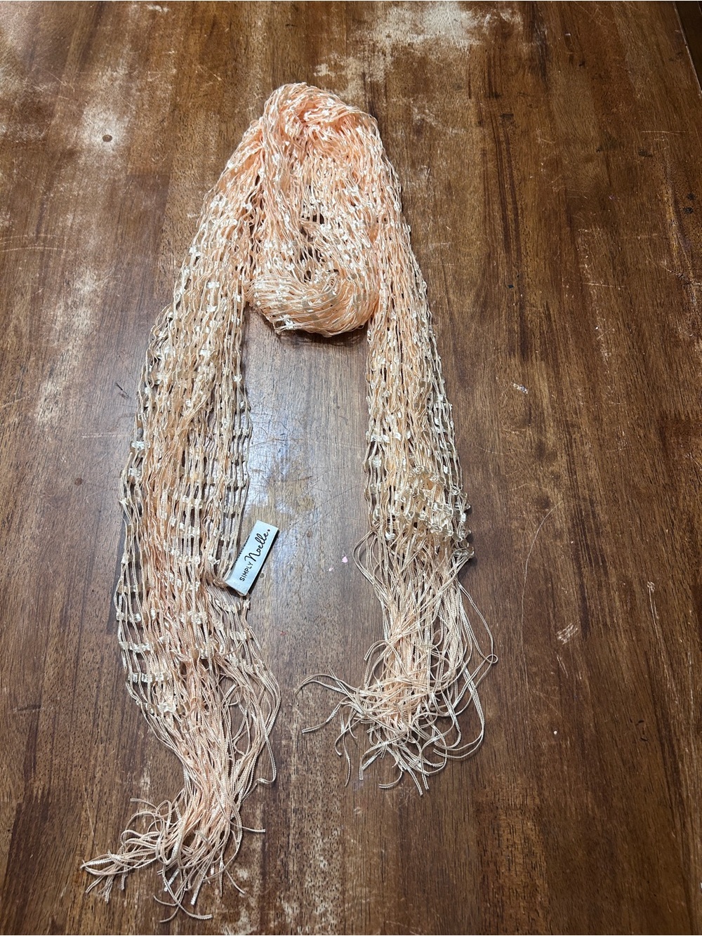 Witchy Whimsigoth Boho Fairy Festival Light Peach Open-Weave Mesh Fringe Scarf